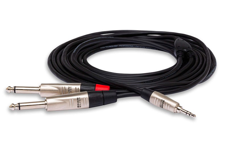 Hosa هوسا HMP-006Y برو ستيريو بريك آوت، REAN 3.5 مم TRS إلى مزدوج 1/4 بوصة TS، 6 أقدام - Image 1